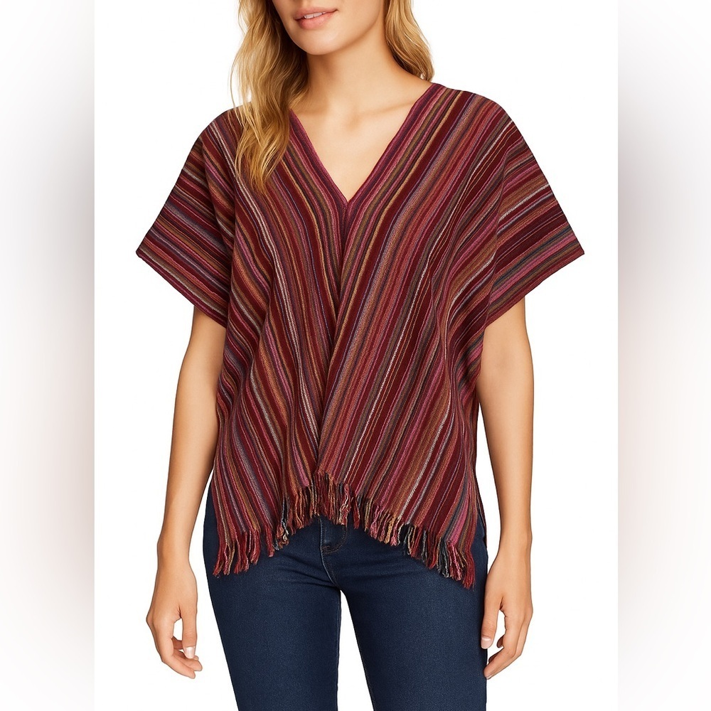 Boho Multicolor V-Neck Poncho From Thailand